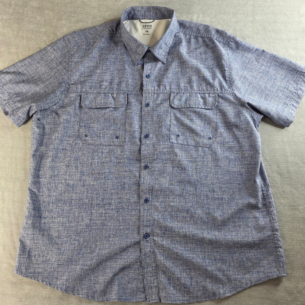 IZOD Saltwater Fishing Shirt Mens XXL‎ Blue Excellent Short Sleeve Mesh Vent
